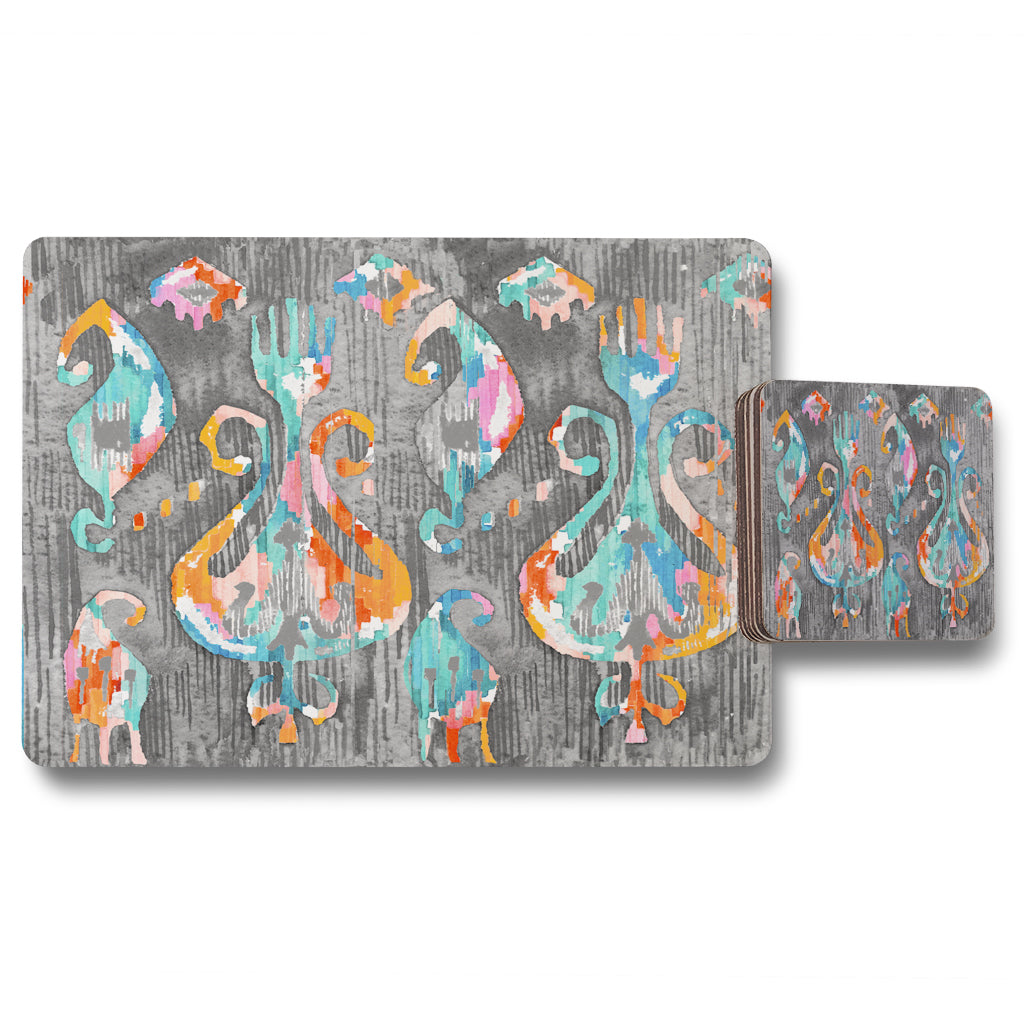 New Product Trendy tribal pattern in watercolour style (Placemat & Coaster Set)  - Andrew Lee Home and Living