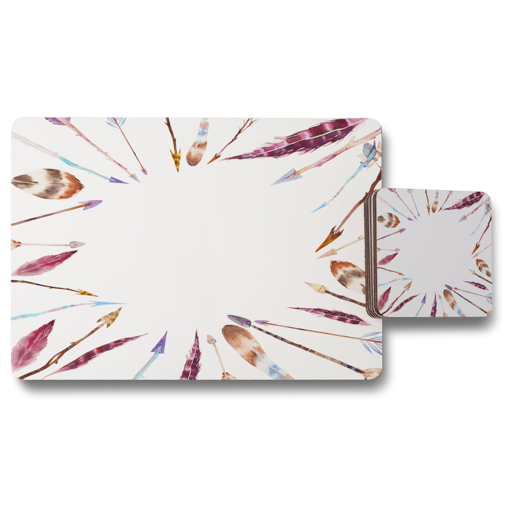 New Product Watercolor boho chic with feathers and arrows (Placemat & Coaster Set)  - Andrew Lee Home and Living