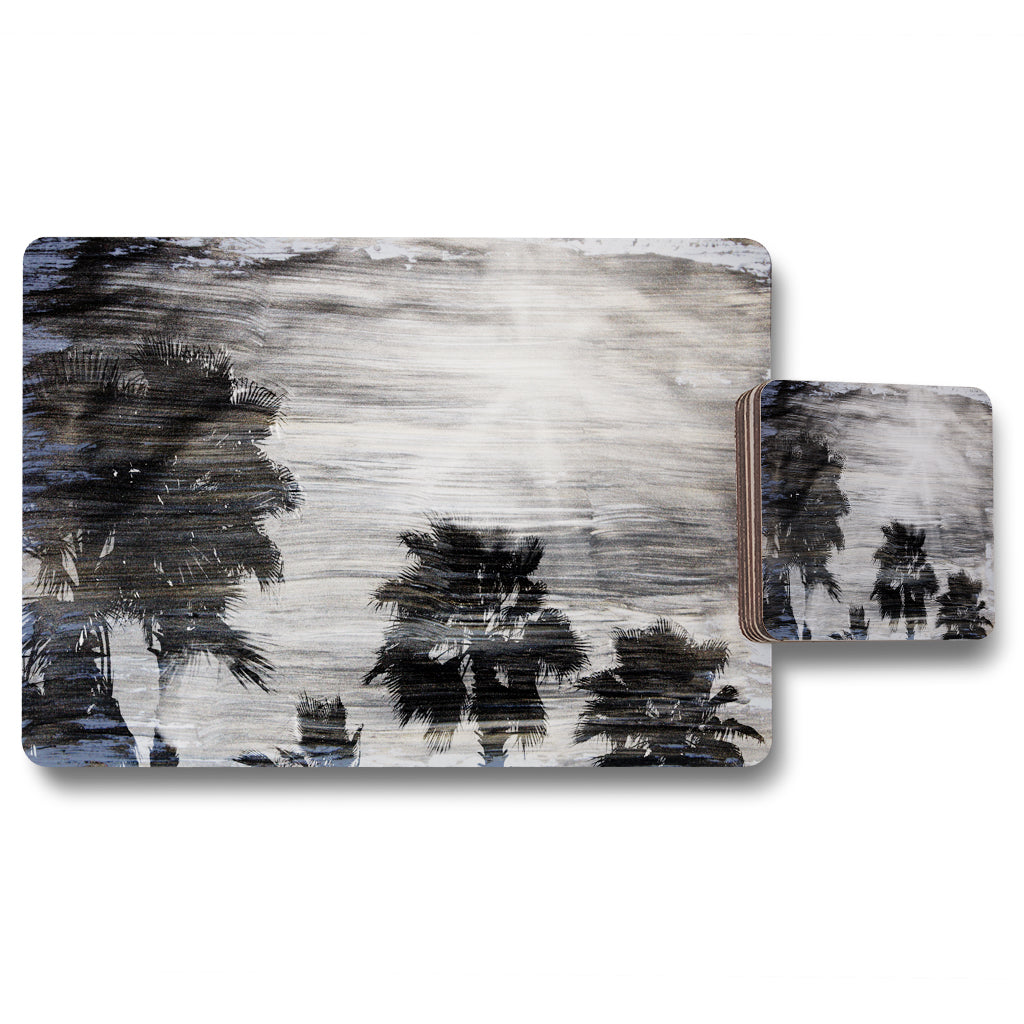 New Product silver and black palm (Placemat & Coaster Set)  - Andrew Lee Home and Living