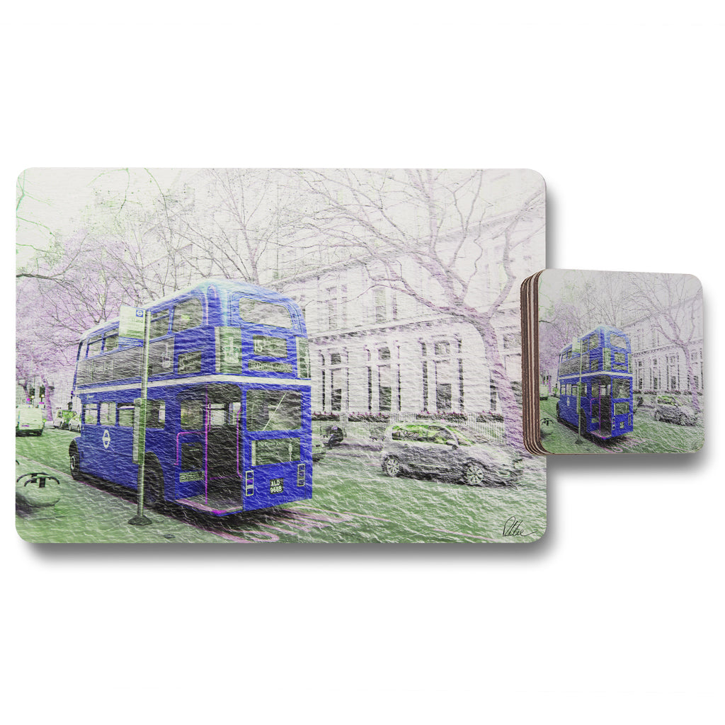 New Product London bus Behind blue (Placemat & Coaster Set)  - Andrew Lee Home and Living
