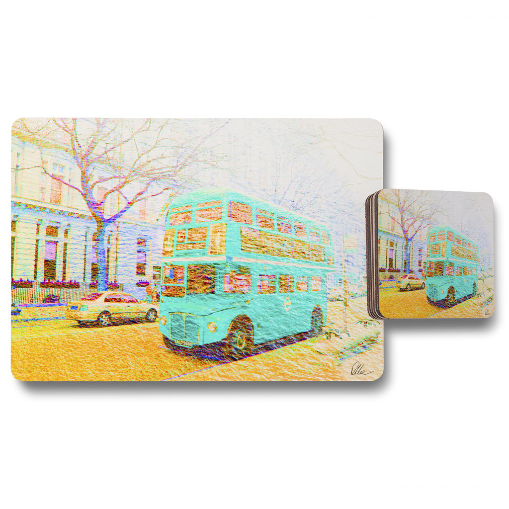 New Product london bus green front (Placemat & Coaster Set)  - Andrew Lee Home and Living