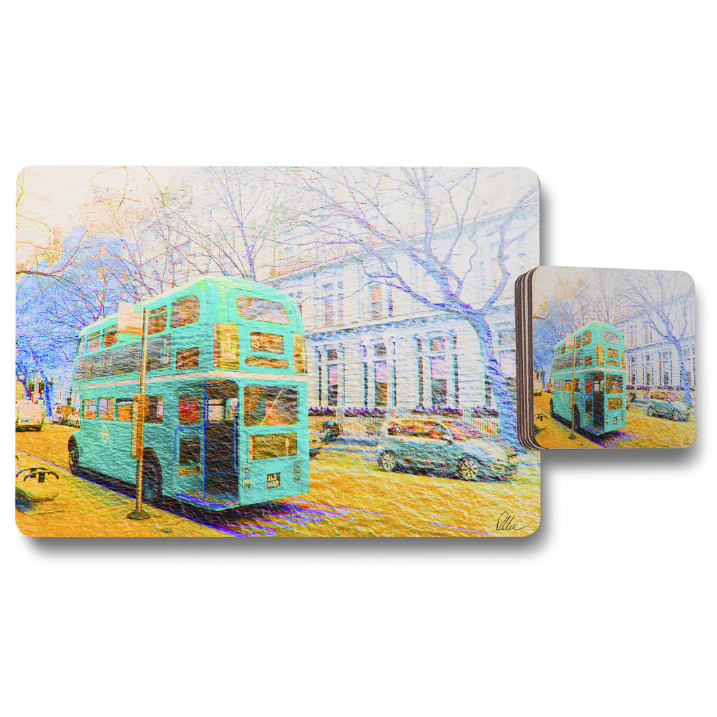 New Product London bus green rear (Placemat & Coaster Set)  - Andrew Lee Home and Living