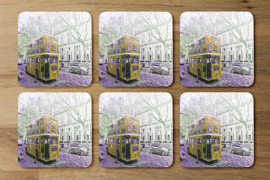 London bus YELLOW rear (Coaster) - Andrew Lee Home and Living