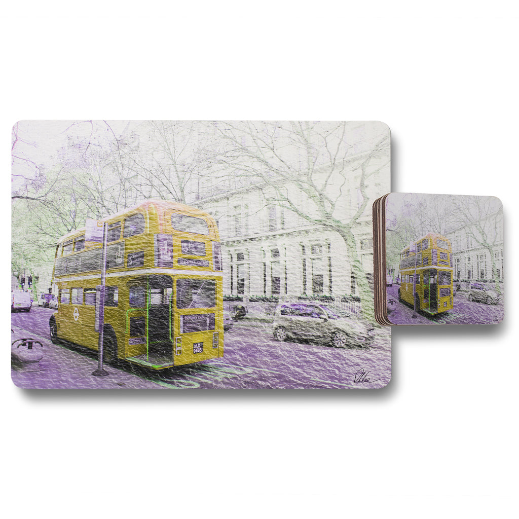 New Product London bus YELLOW rear (Placemat & Coaster Set)  - Andrew Lee Home and Living