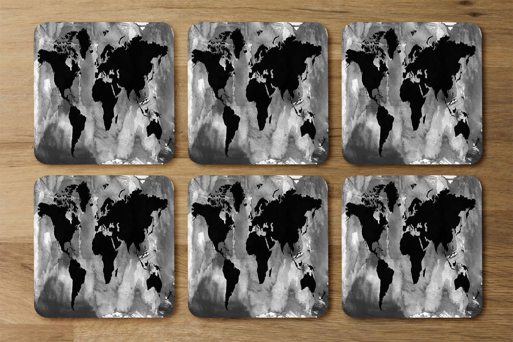 Black and white world map (Coaster) - Andrew Lee Home and Living