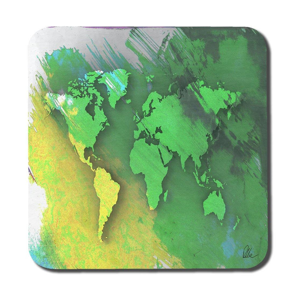 World map yellow and green (Coaster) - Andrew Lee Home and Living
