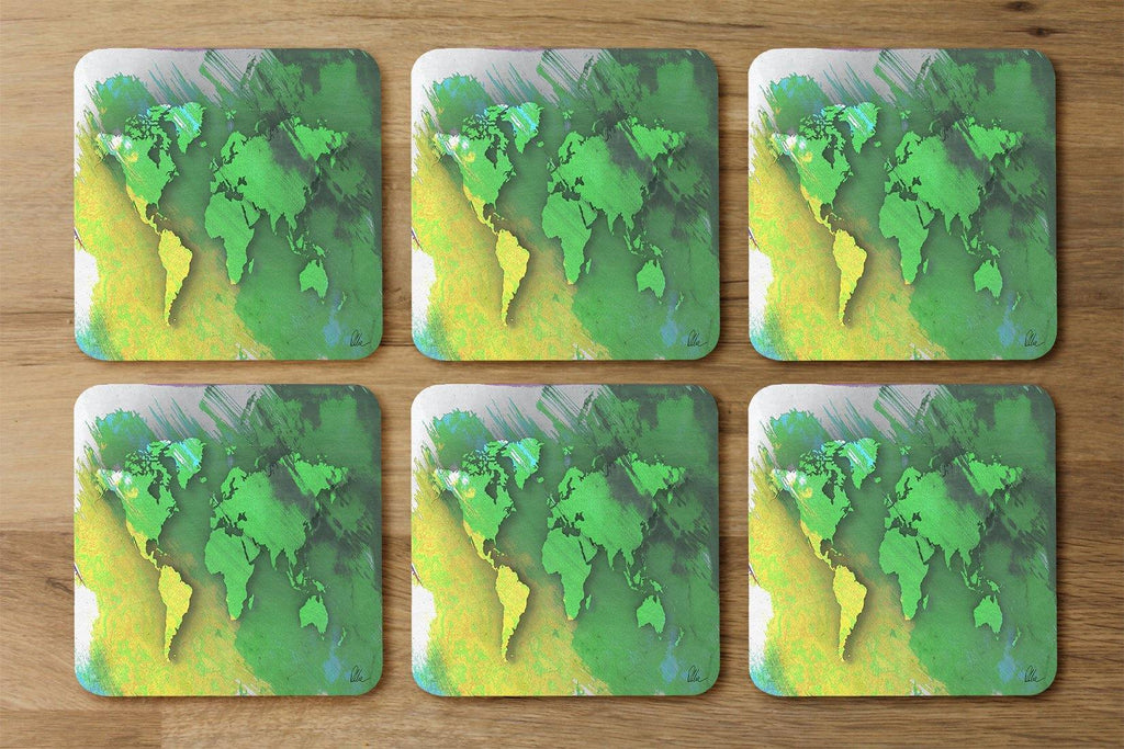 World map yellow and green (Coaster) - Andrew Lee Home and Living