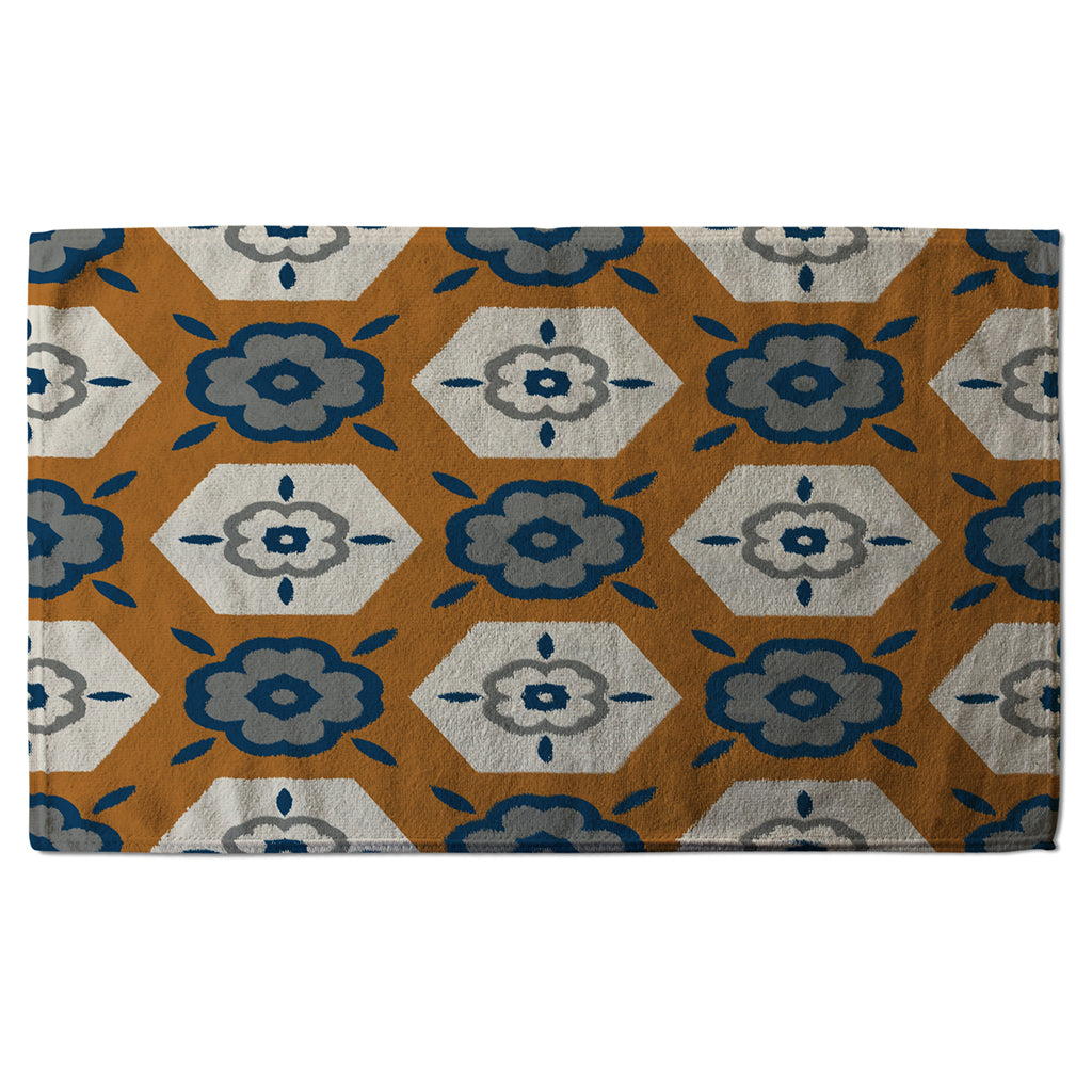 New Product Rust orange background with gray, navy blue and beige (Kitchen Towel)  - Andrew Lee Home and Living