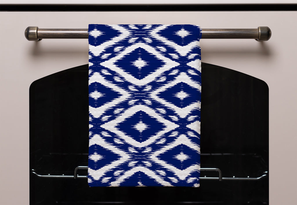 New Product Tribal Art Ikat Ogee in traditional classic blue (Kitchen Towel)  - Andrew Lee Home and Living