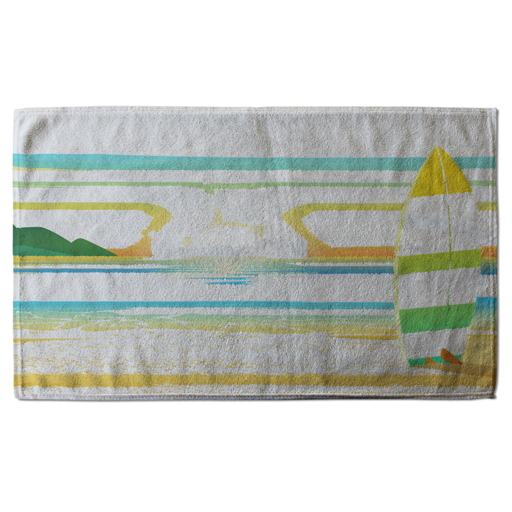 New Product Surf Board On Beach (Kitchen Towel)  - Andrew Lee Home and Living