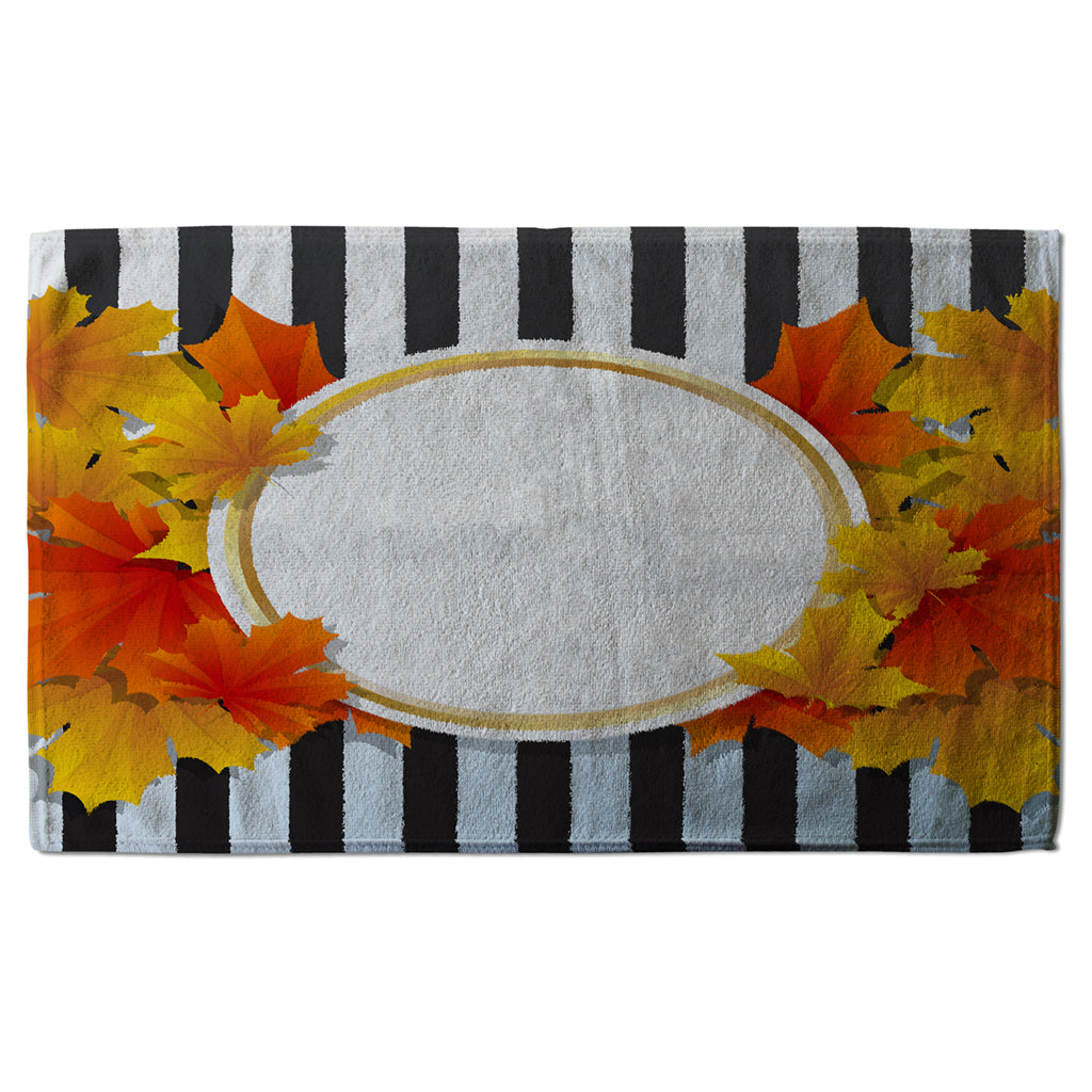 New Product Orange & Red Autumn Leaves on Black Stripes (Kitchen Towel)  - Andrew Lee Home and Living