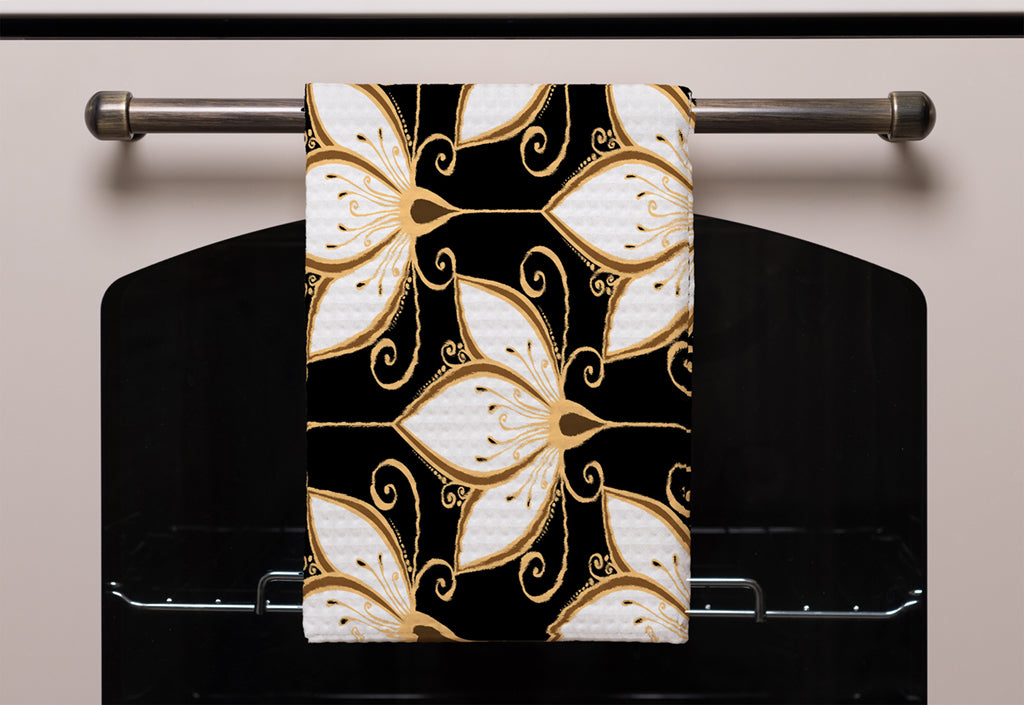 New Product Black & Gold Floral Pattern (Kitchen Towel)  - Andrew Lee Home and Living