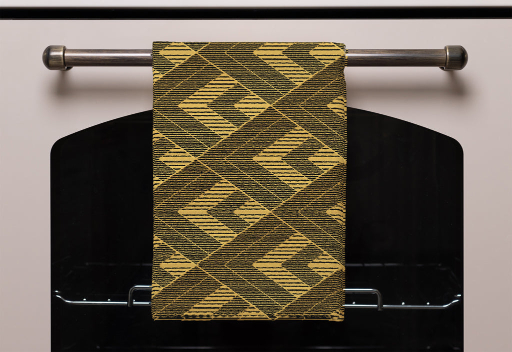New Product Black & Gold Striped Triangles (Kitchen Towel)  - Andrew Lee Home and Living