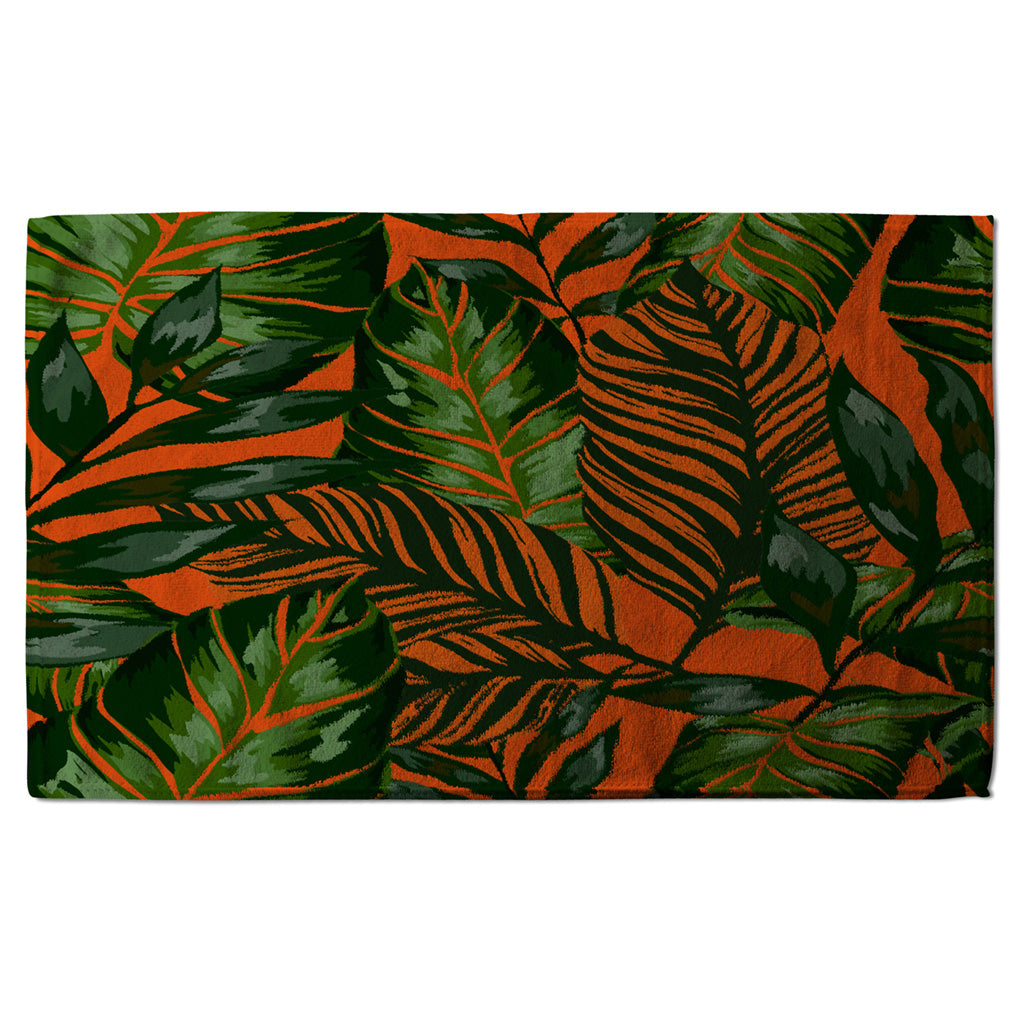 New Product Green Tropical Leaves on Orange (Kitchen Towel)  - Andrew Lee Home and Living