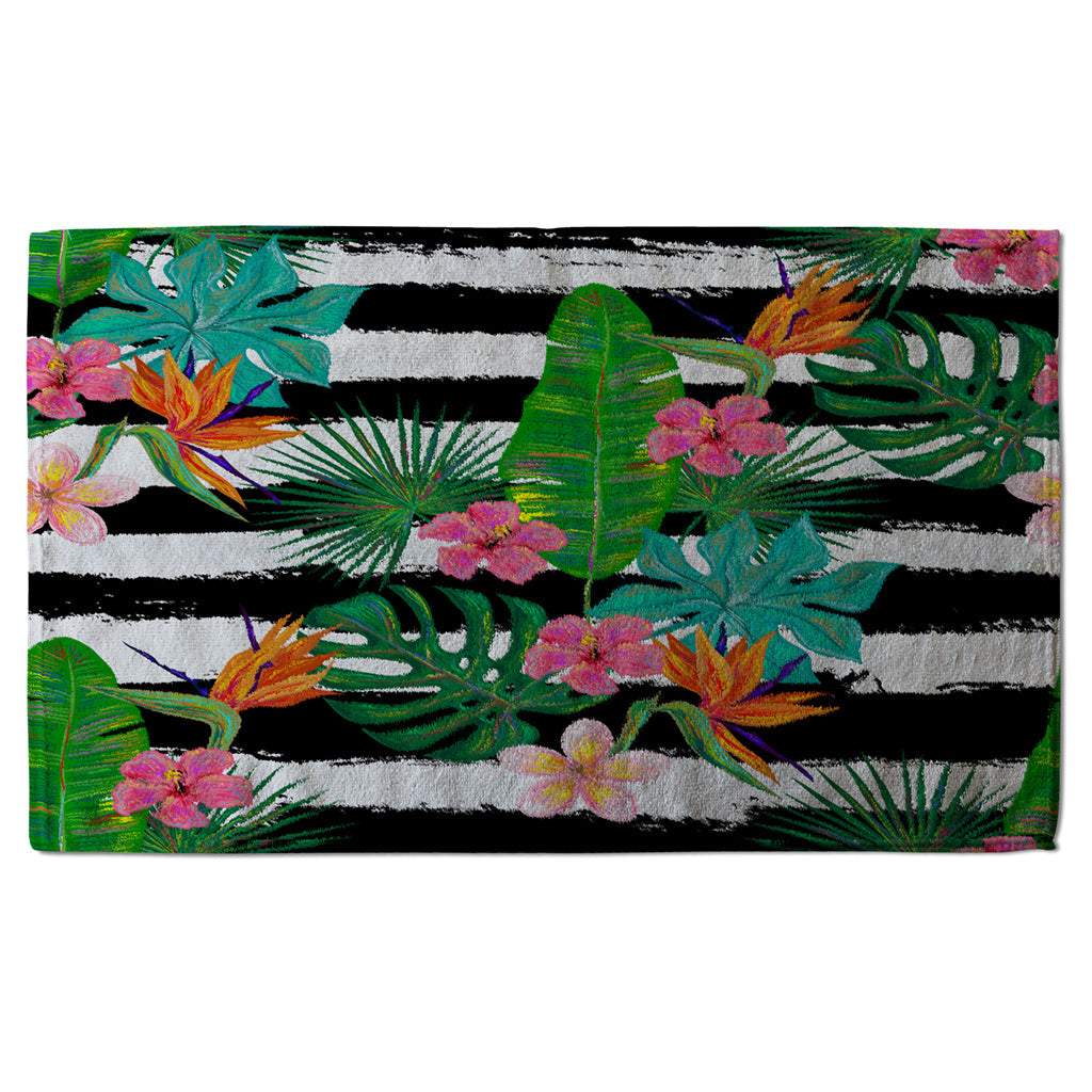 New Product Tropical Plants on Black & White Stripes (Kitchen Towel)  - Andrew Lee Home and Living