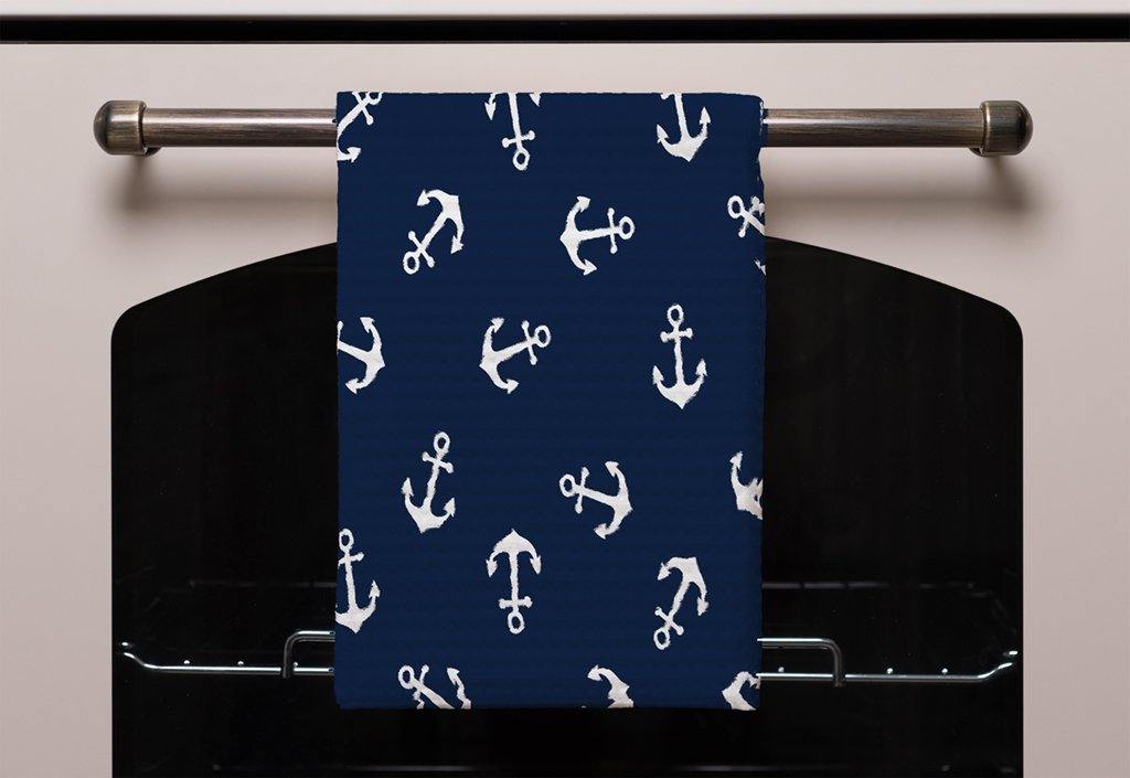 Anchors on Navy Background (Kitchen Towel) - Andrew Lee Home and Living