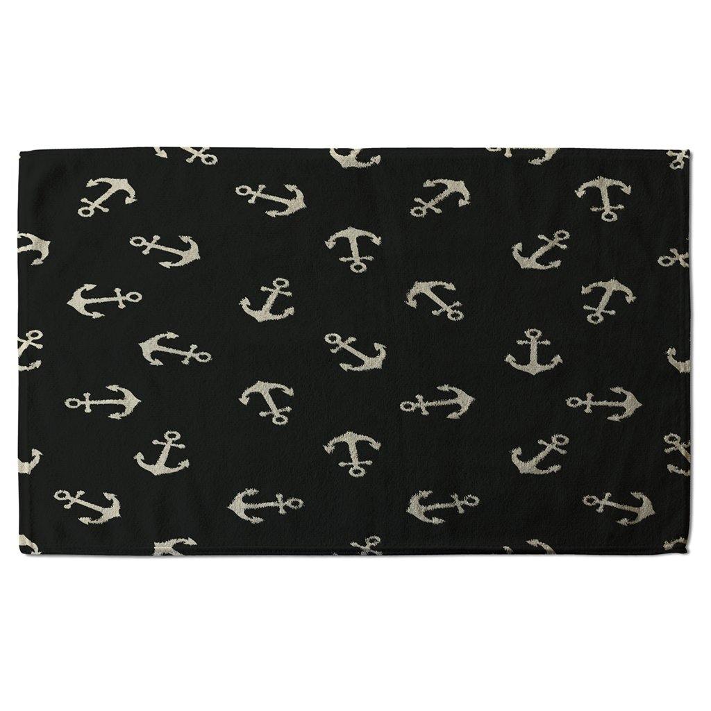 Anchors on Black Background (Kitchen Towel) - Andrew Lee Home and Living