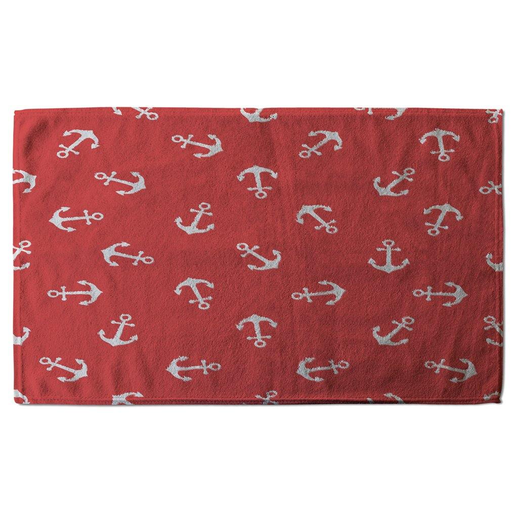 Anchors on Red Background (Kitchen Towel) - Andrew Lee Home and Living