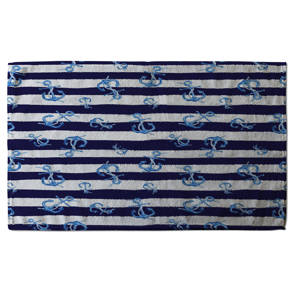 New Product Blue Anchors on Navy Striped Background (Kitchen Towel)  - Andrew Lee Home and Living
