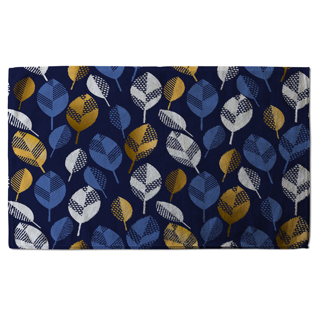 New Product White, Blue & Gold Leaves on Navy Background (Kitchen Towel)  - Andrew Lee Home and Living