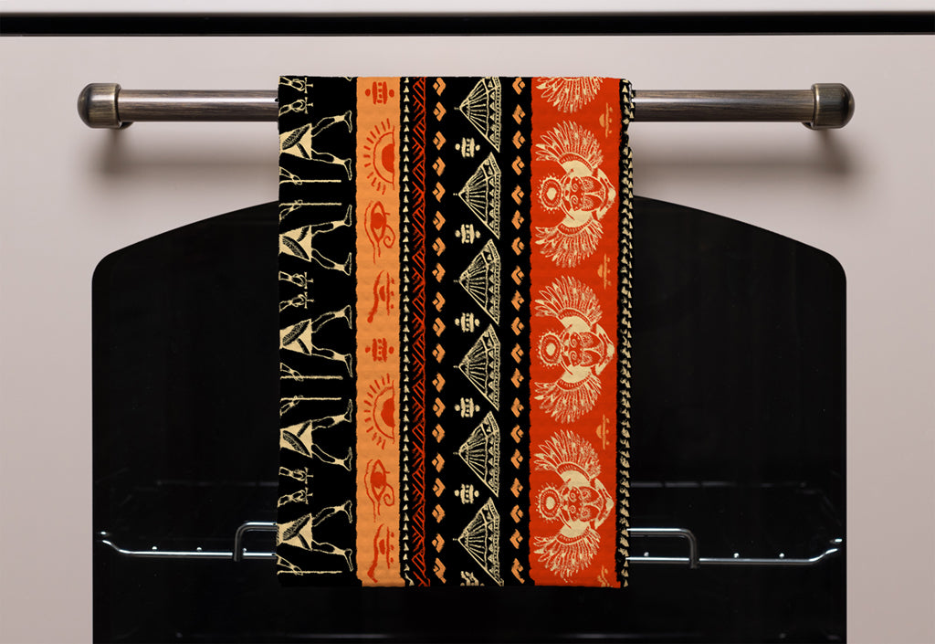 New Product Egyptian Heiroglyphs in Orange & Black (Kitchen Towel)  - Andrew Lee Home and Living