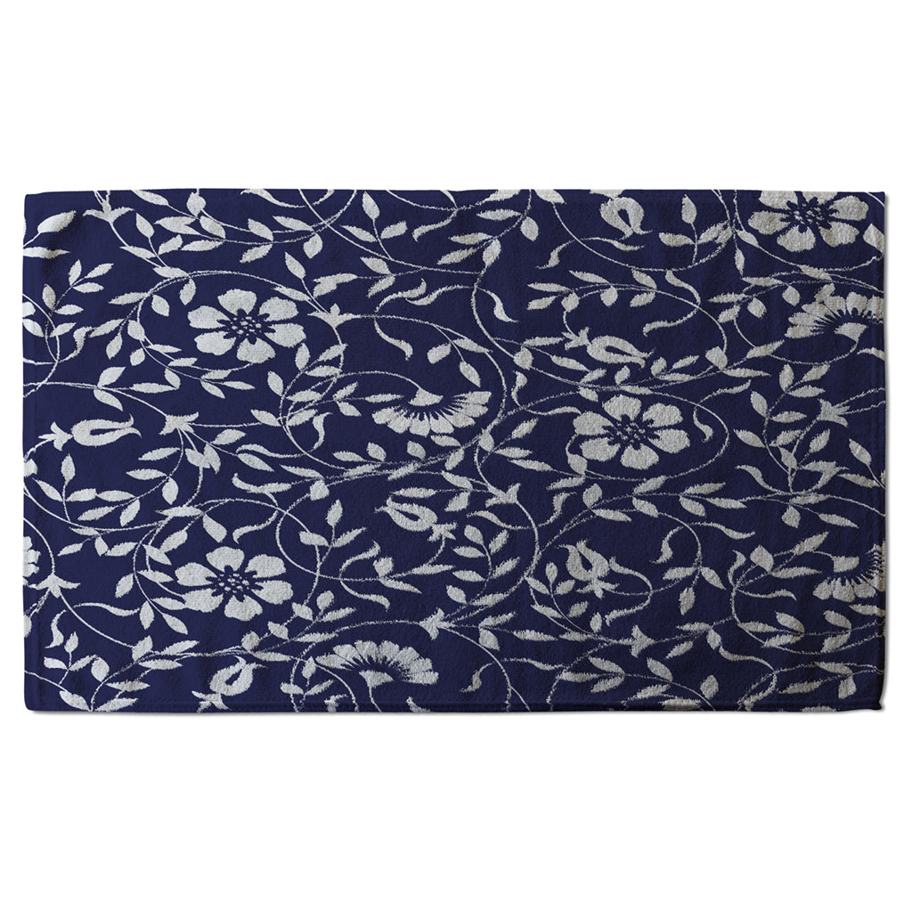 New Product White Flowers on Navy (Kitchen Towel)  - Andrew Lee Home and Living