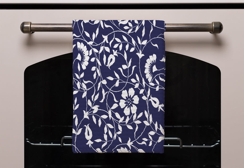 New Product White Flowers on Navy (Kitchen Towel)  - Andrew Lee Home and Living