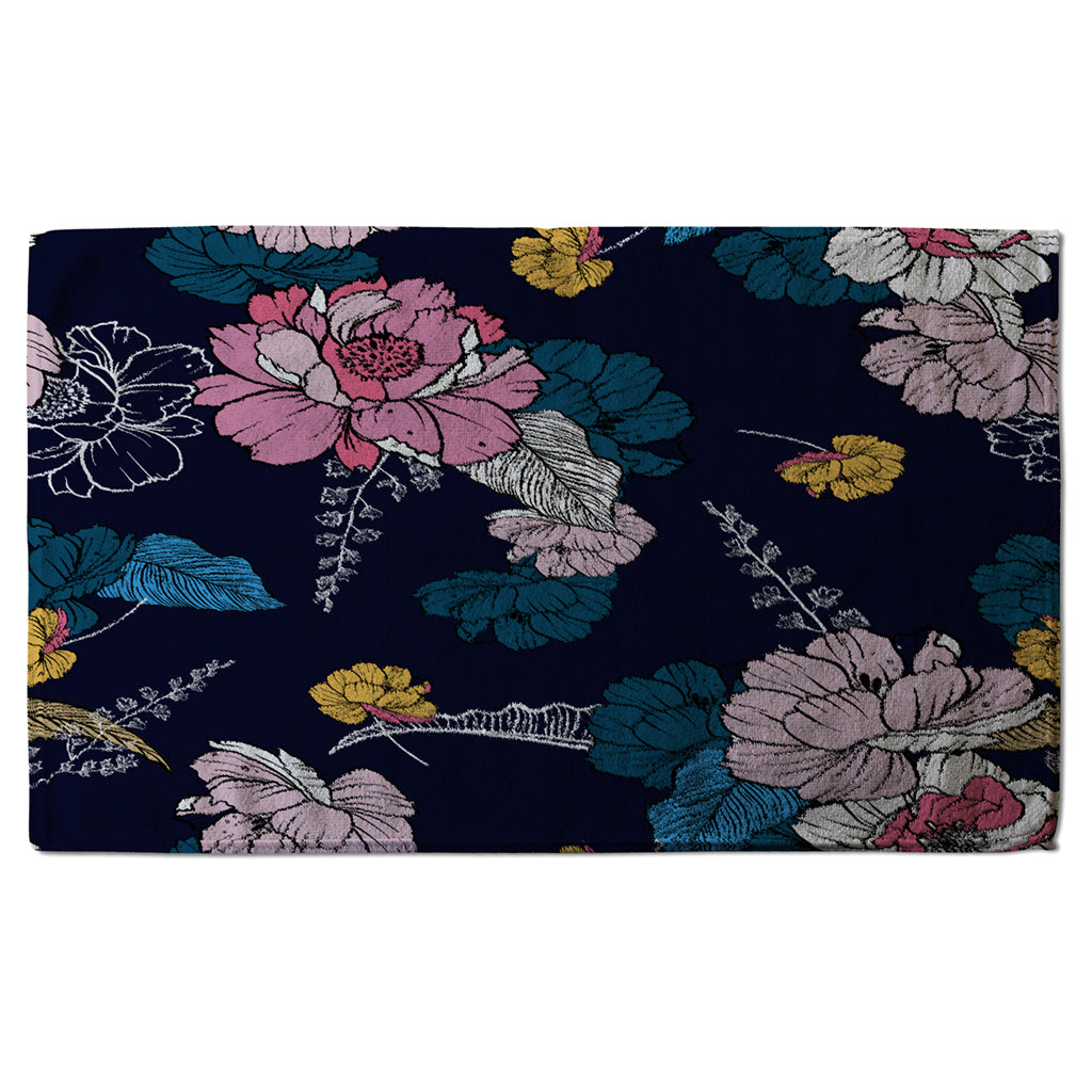 New Product Pink Flowers on Navy (Kitchen Towel)  - Andrew Lee Home and Living