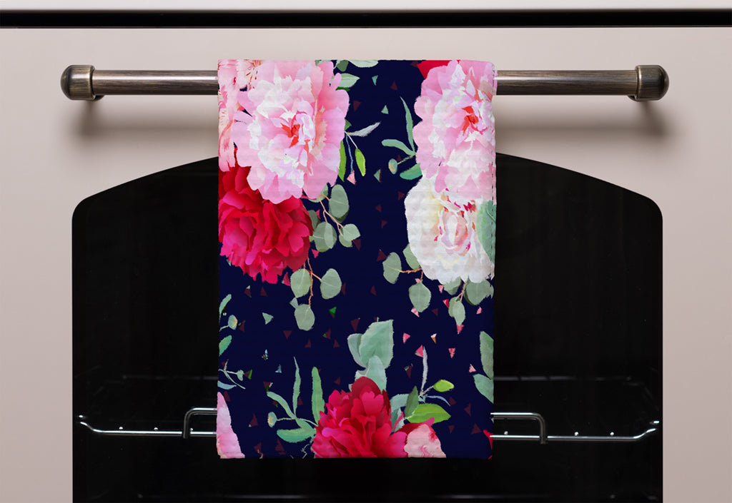 New Product Roses on Navy (Kitchen Towel)  - Andrew Lee Home and Living