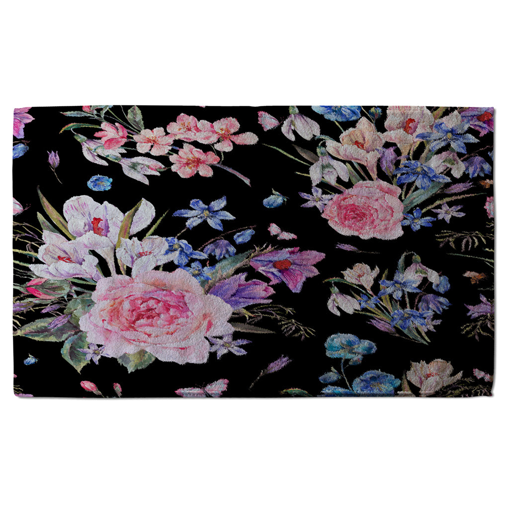 New Product Bright Pink Flowers on Black (Kitchen Towel)  - Andrew Lee Home and Living