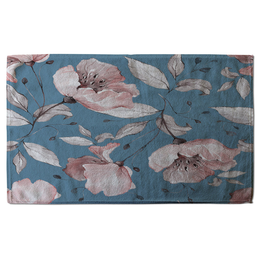 New Product Pink Flowers on Blue (Kitchen Towel)  - Andrew Lee Home and Living