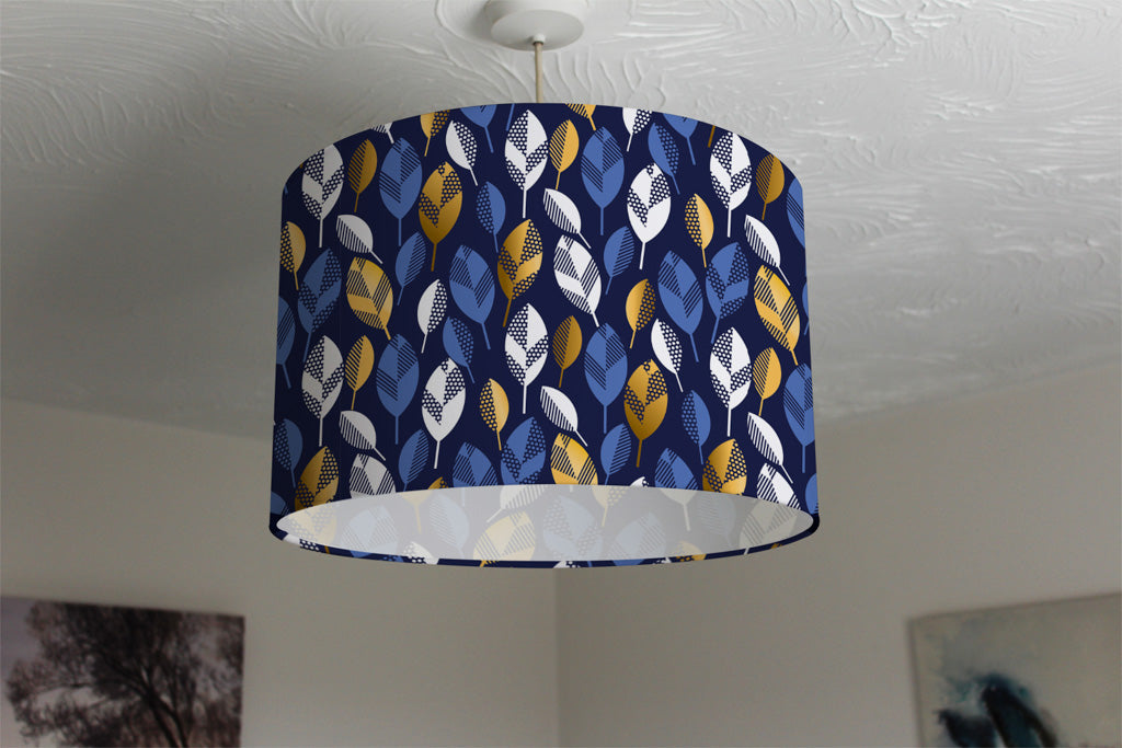 New Product White, Blue & Gold Leaves on Navy Background (Ceiling & Lamp Shade)  - Andrew Lee Home and Living