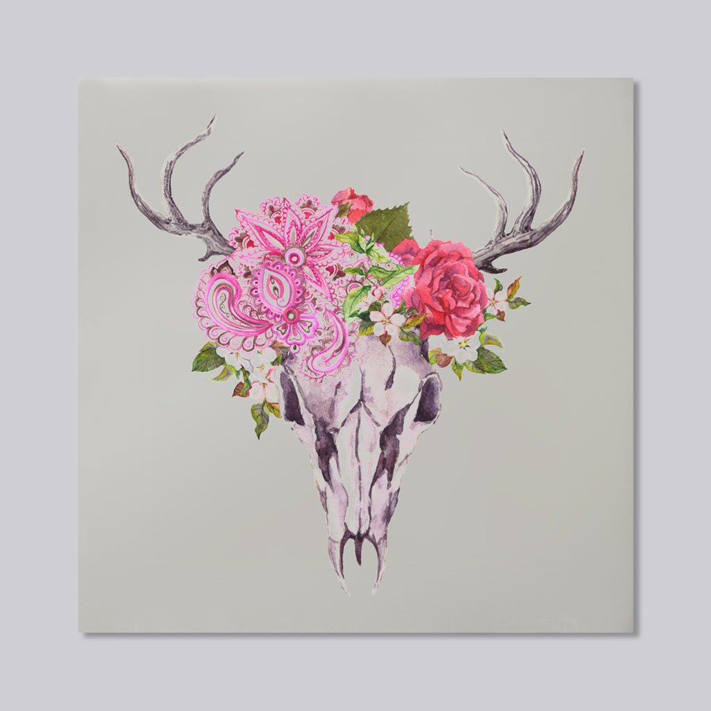 New Product Deer animal skull with flowers and feathers (Mirror Art Print)  - Andrew Lee Home and Living