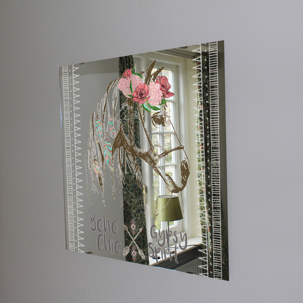 New Product horse with flower Chic (Mirror Art Print)  - Andrew Lee Home and Living