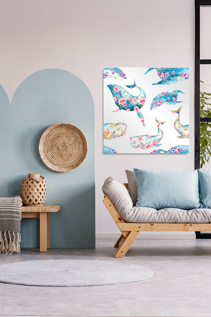 New Product Whale with flowers (Mirror Art Print)  - Andrew Lee Home and Living