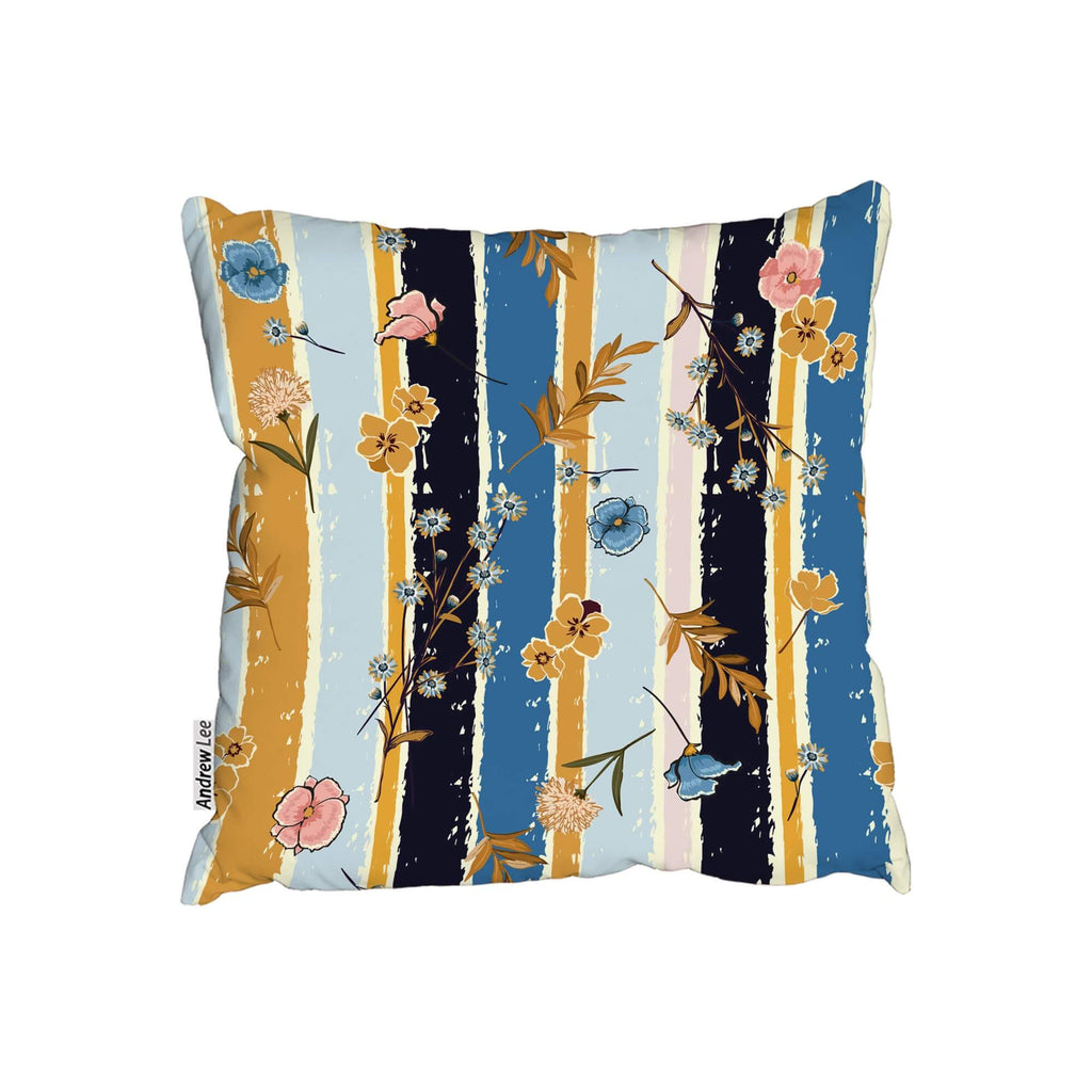 New Product Beautiful meadow flowers on candy colorful brush stripe (Cushion)  - Andrew Lee Home and Living