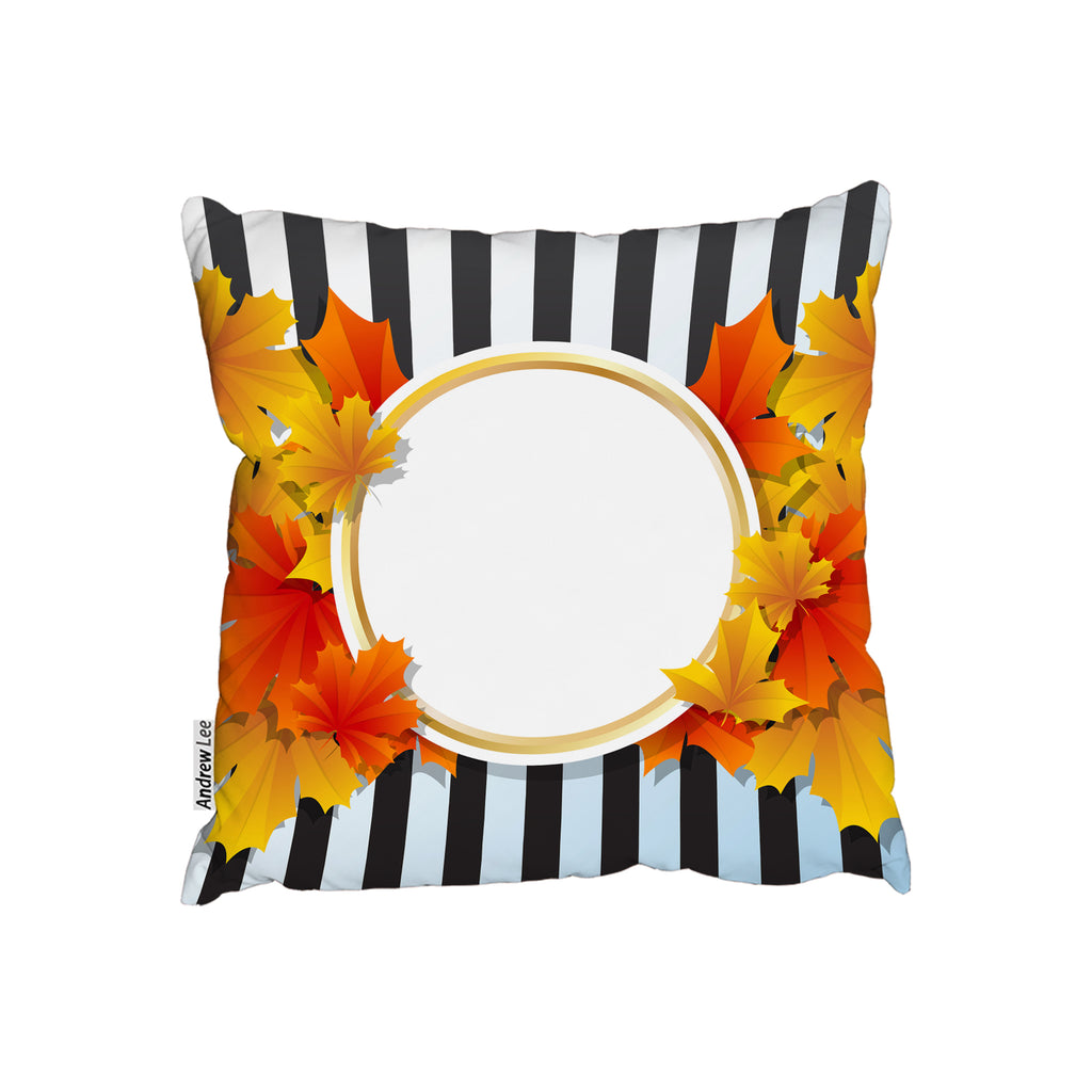 New Product Orange& Red Autumn Leaves on Black Stripes (Cushion)  - Andrew Lee Home and Living