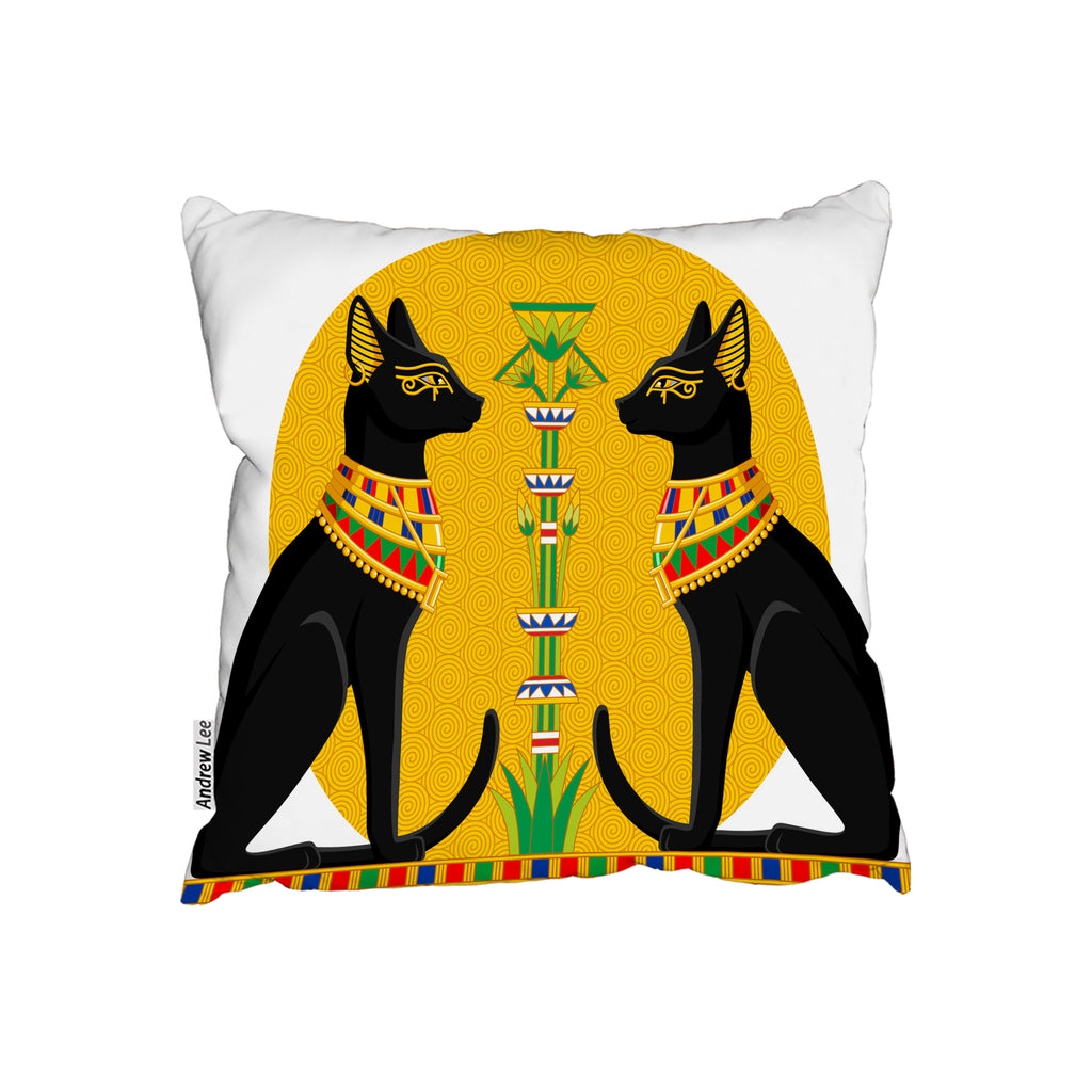 New Product Illustration of Black Egyptian Cats with Papyrus (Cushion)  - Andrew Lee Home and Living