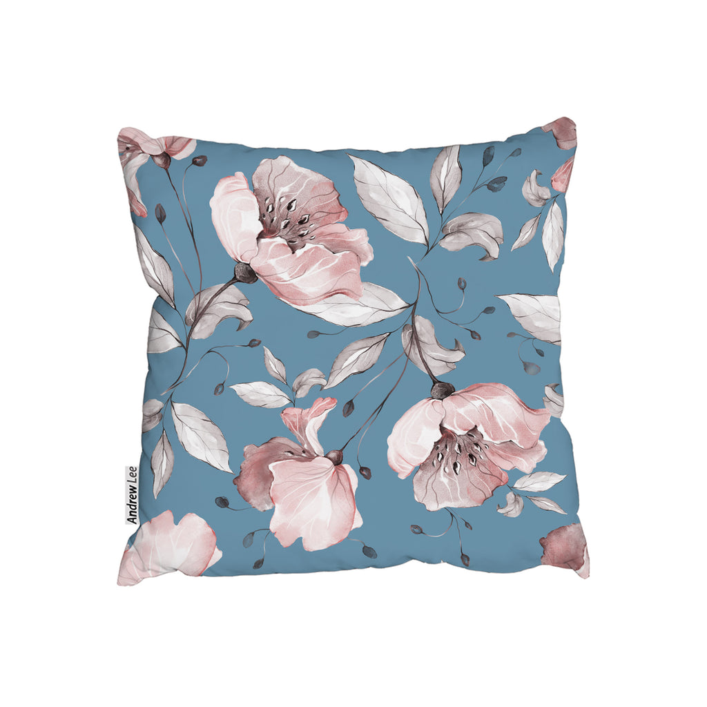 New Product Pink Flowers on Blue (Cushion)  - Andrew Lee Home and Living