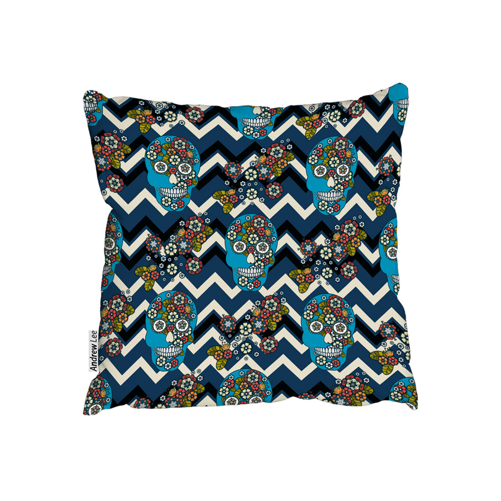 New Product Embroidery colorful simplified ethnic skull Blue pattern (Cushion)  - Andrew Lee Home and Living