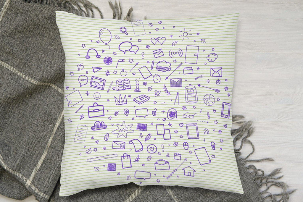 Abstract line pattern with school supplies (Cushion) - Andrew Lee Home and Living